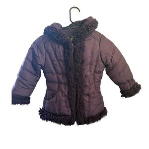Big Chill Kids Hooded Puffer Jacket with Faux Fur Trim - Plum